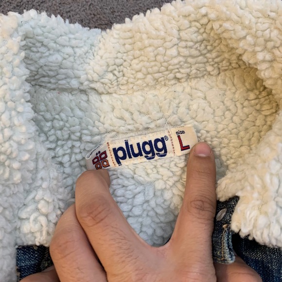 Plugg Womens Denim Sherpa Lined Trucker Jacket Blue Size L Y2K - Picture 8 of 8